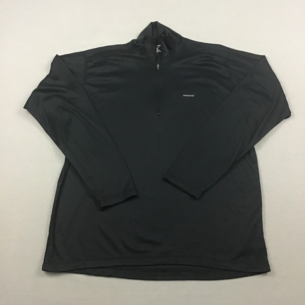 Patagonia Sweater Men Large Black Solid Capilene 1/4 Zip Pullover Base Layer L